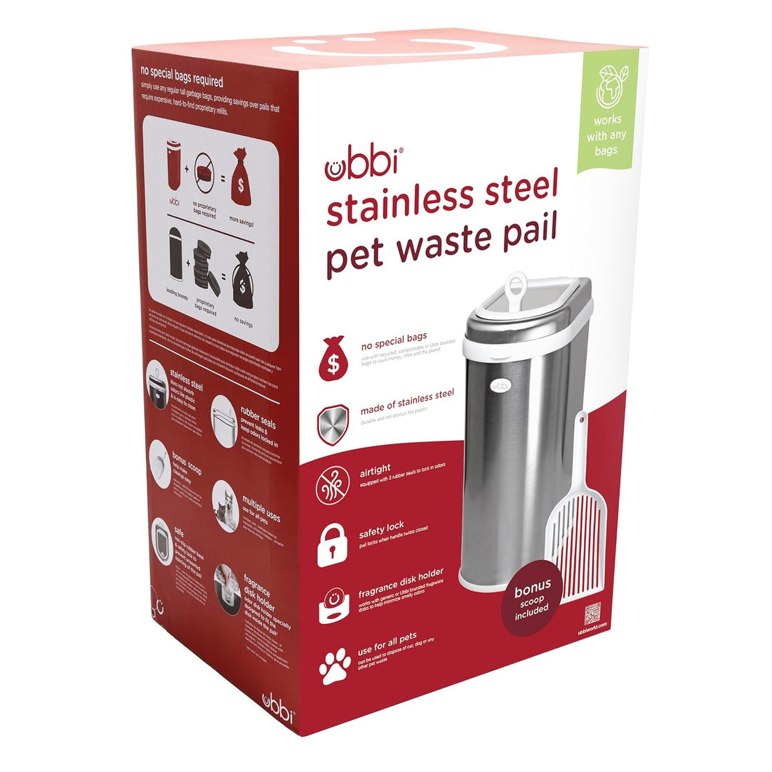 Ubbi Pet Waste Pail, Chrome