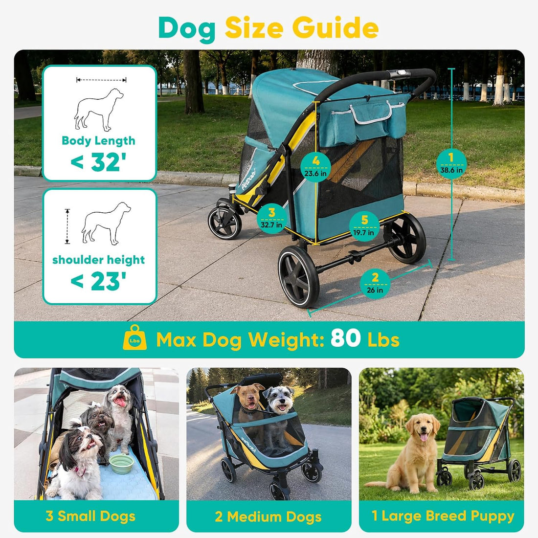 Petbobi Dog Stroller for Large Medium Dogs up to 80 lbs, Dual Entry