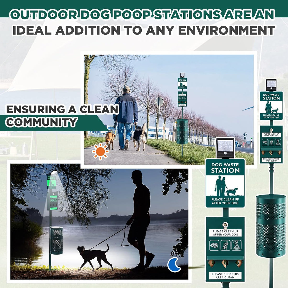 Tujoe Dog Waste Station with Solar Panels Outdoor Light Up at