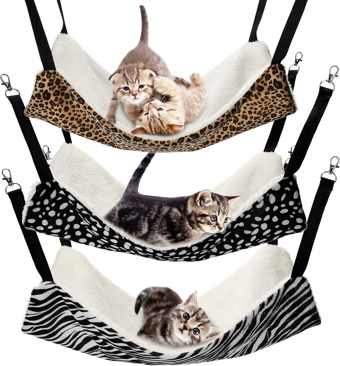 BBTO 3 Pcs Reversible Hanging Hammock Soft Plush for Cat Ferret