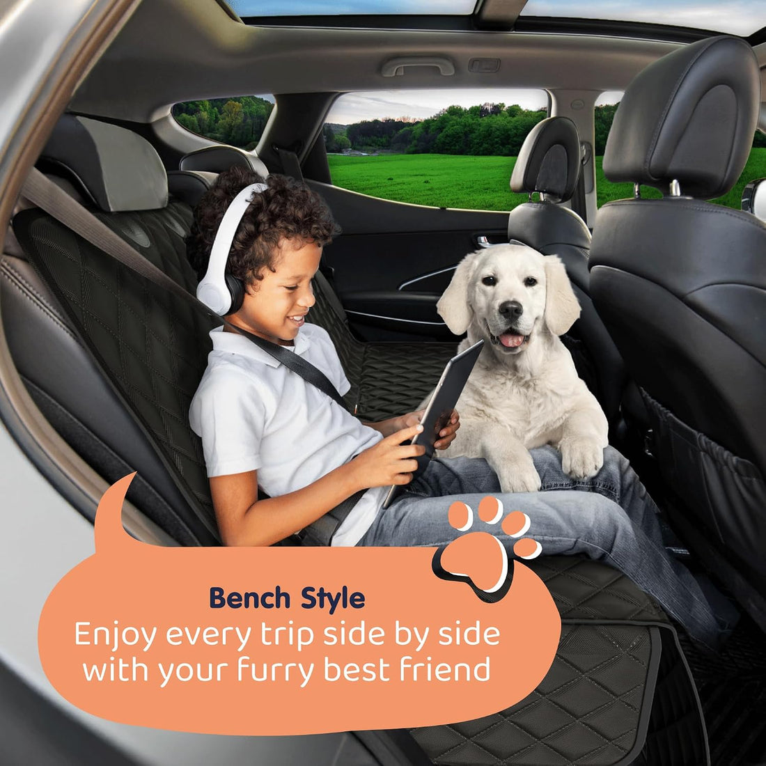Petloox Dog Car Seat Cover for Back Seat, Waterproof Hammock for Car