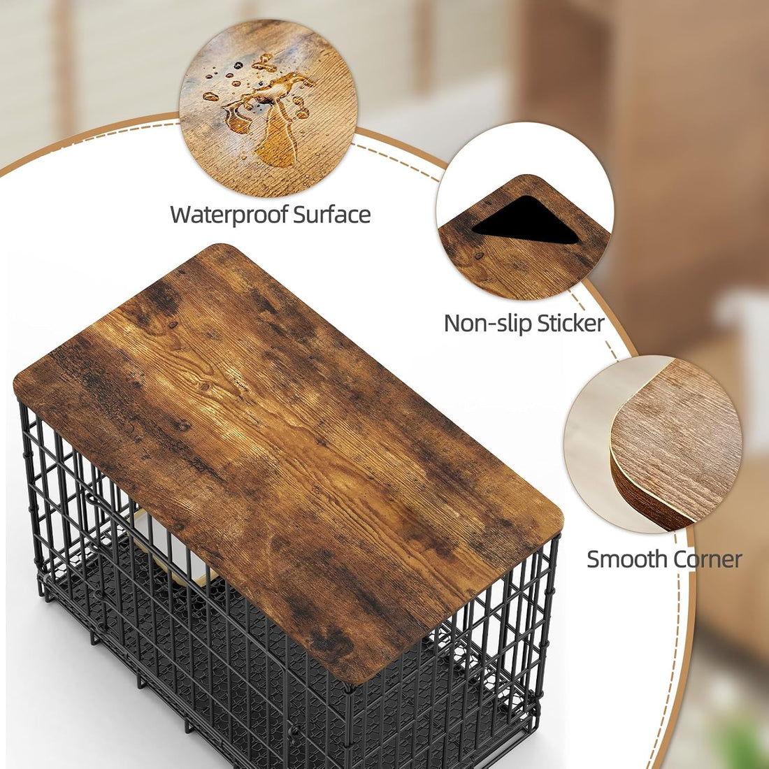 Dog Crate Topper for 30'' Dog Cage, Dog Kennel Topper Wood Countertop