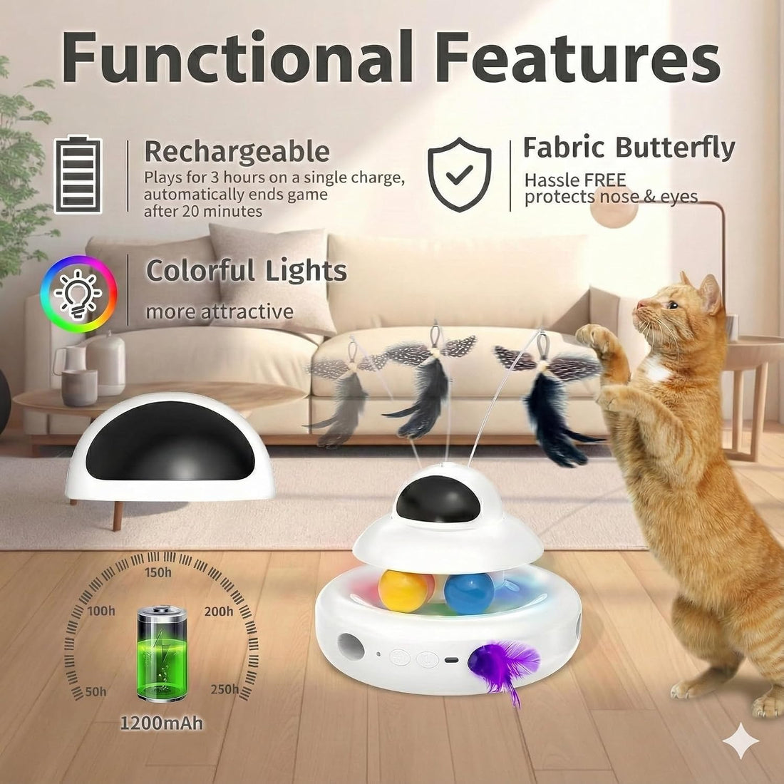MOHAYA Cat Toys，4-in-1 Interactive Cat Toy for Indoor Cats with Laser