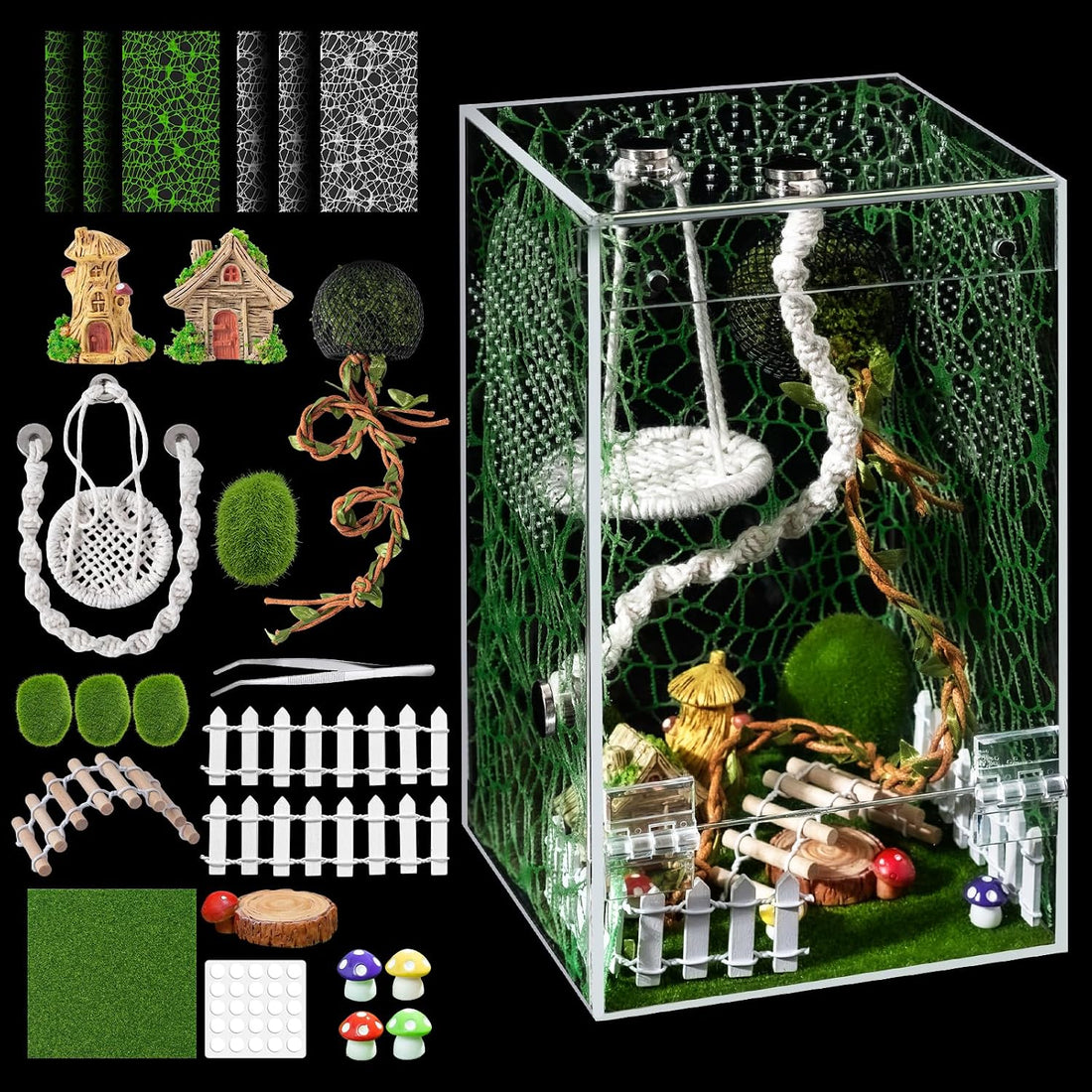 18Pcs Jumping Spider Enclosure Hammock Kit，Ventilation DIY Insects