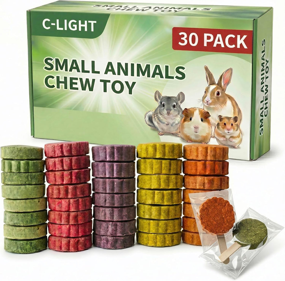 C-LIGHT Guinea Pig Chew Toys, Rotating Spinner + 8 Pcs Timothy