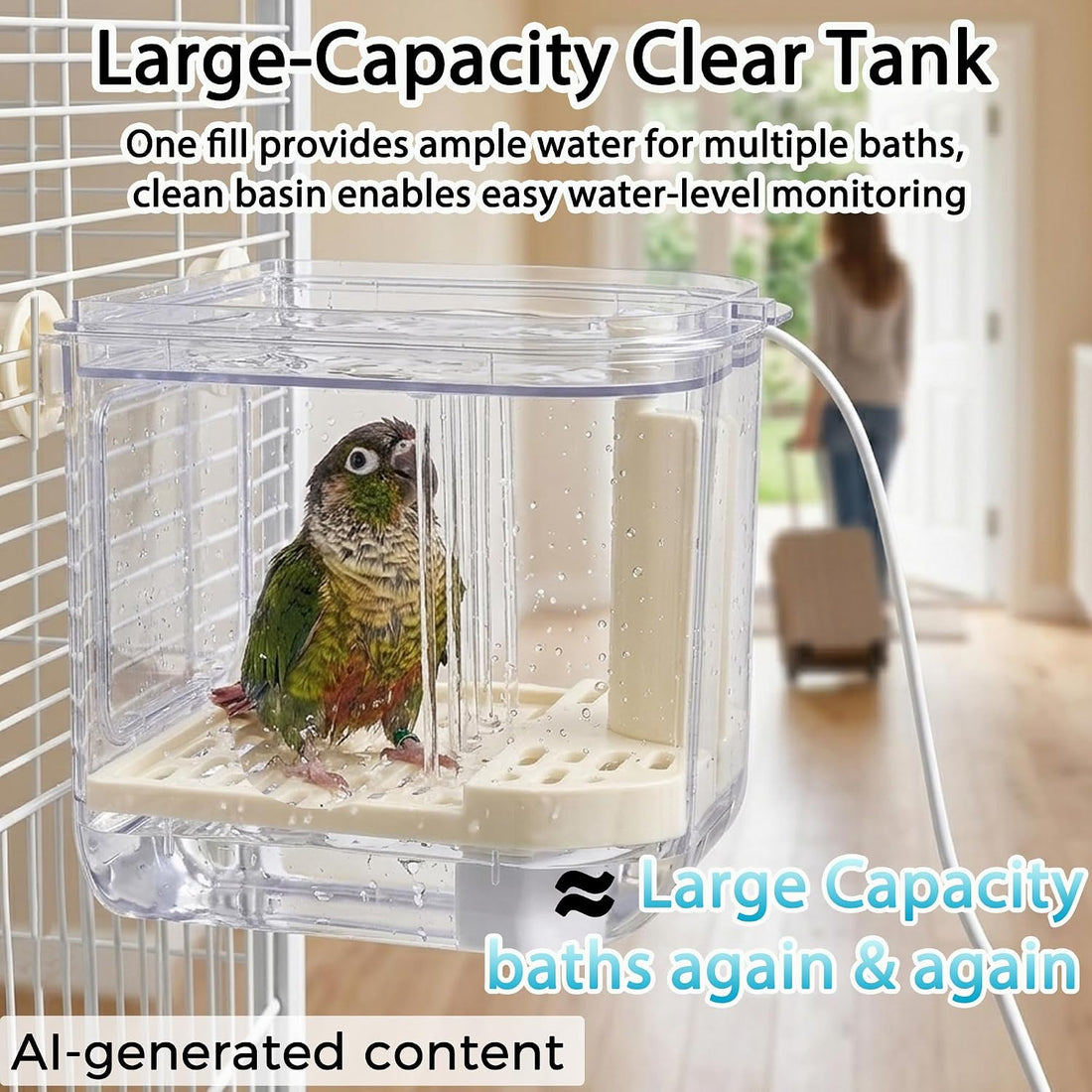 Jenvd Automatic Circulating No Mess Bird Bath Box for Cage with Quiet