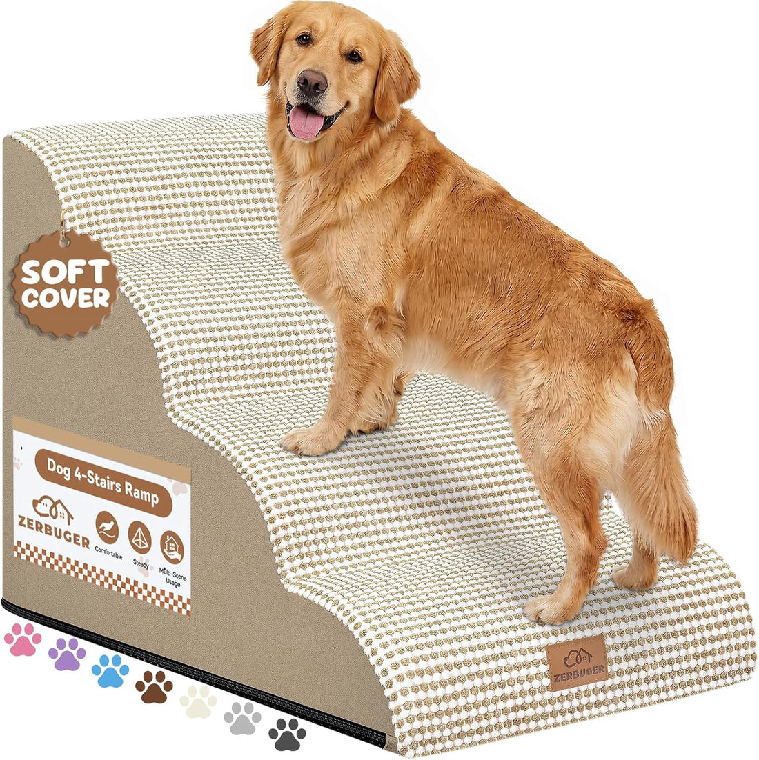 Zerbuger Dog Ramp and Stairs for Bed, Coffee 3 Steps 16" H