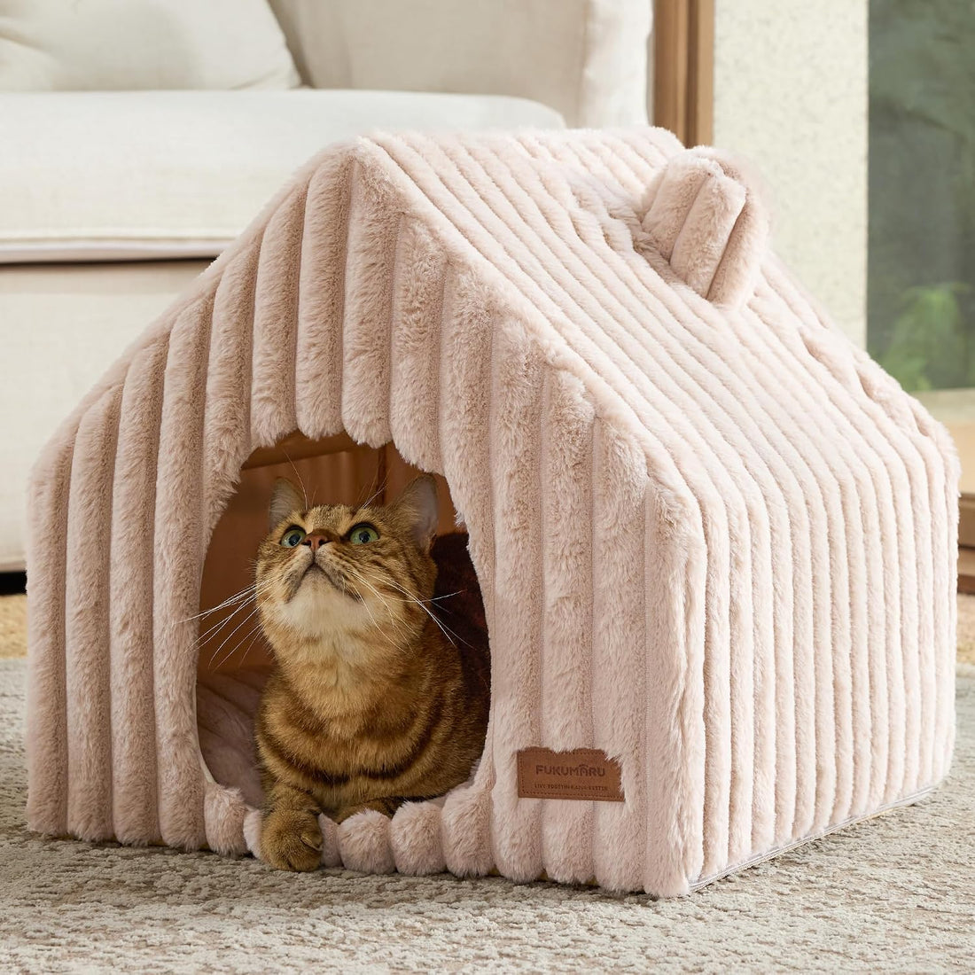 FUKUMARU Cat Bed Cave, Enclosed Washable Covered Dog Bed with Support