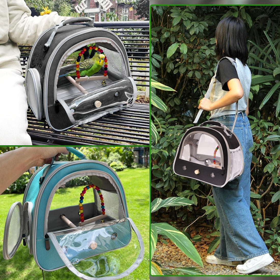 Portable Parrot Travel Cage Carrier with Small Swing Toy&Cage