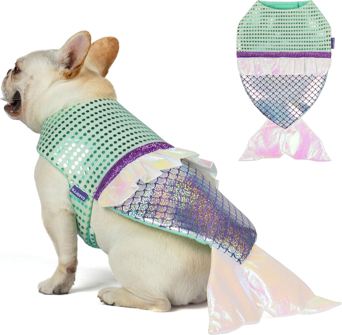 cyeollo Mermaid Dog Halloween Costumes for Small Dogs Holiday Outfit