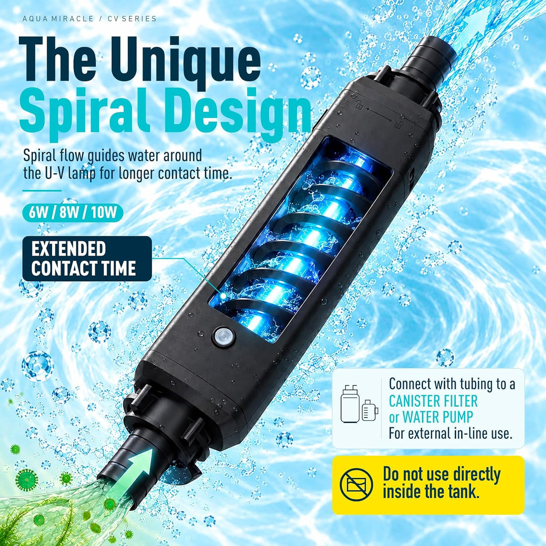 AquaMiracle 8W In-line U - V Clarifier for Aquarium Green & Cloudy