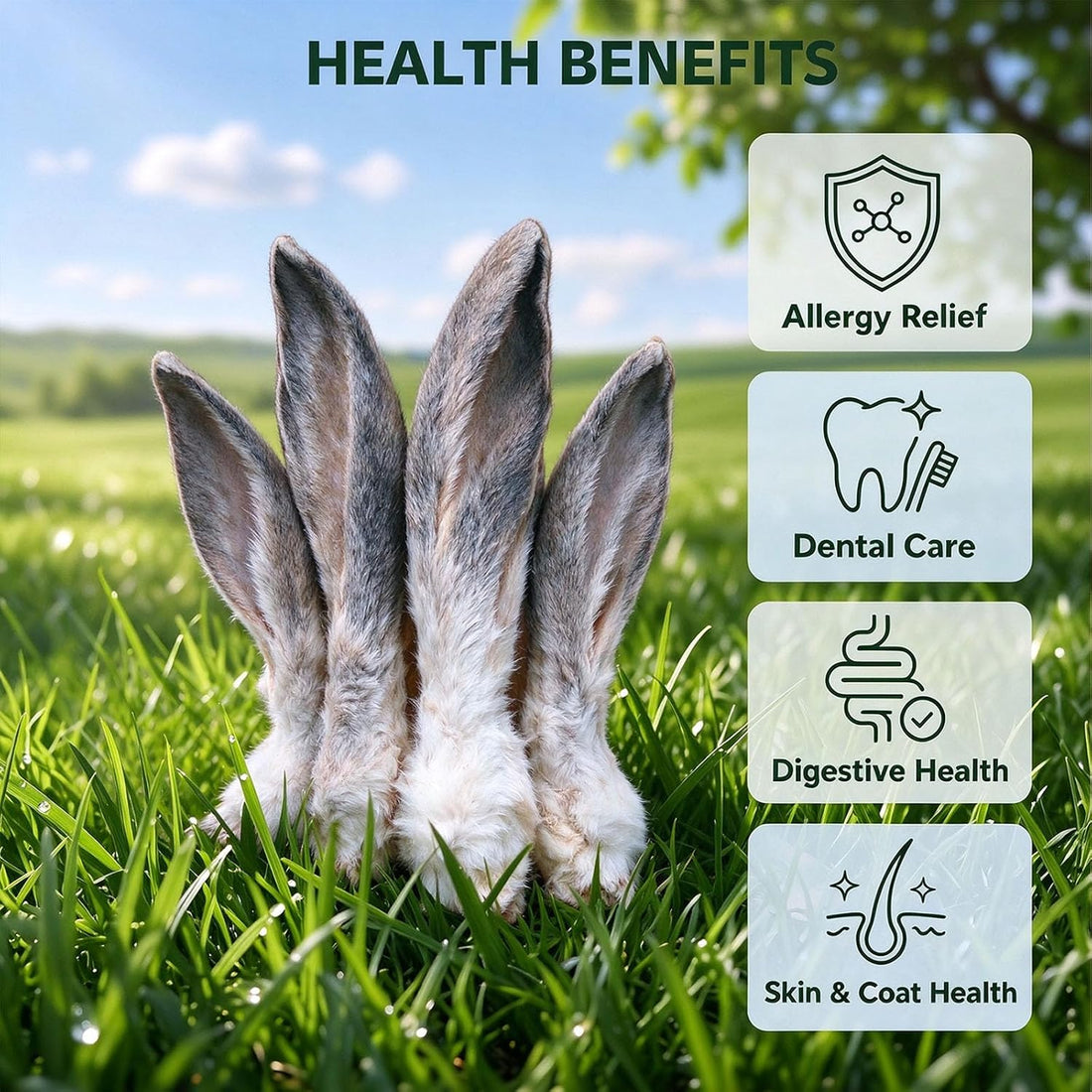 Freeze Dried Rabbit Ear, Single Ingredient Dog Chew, with Fur