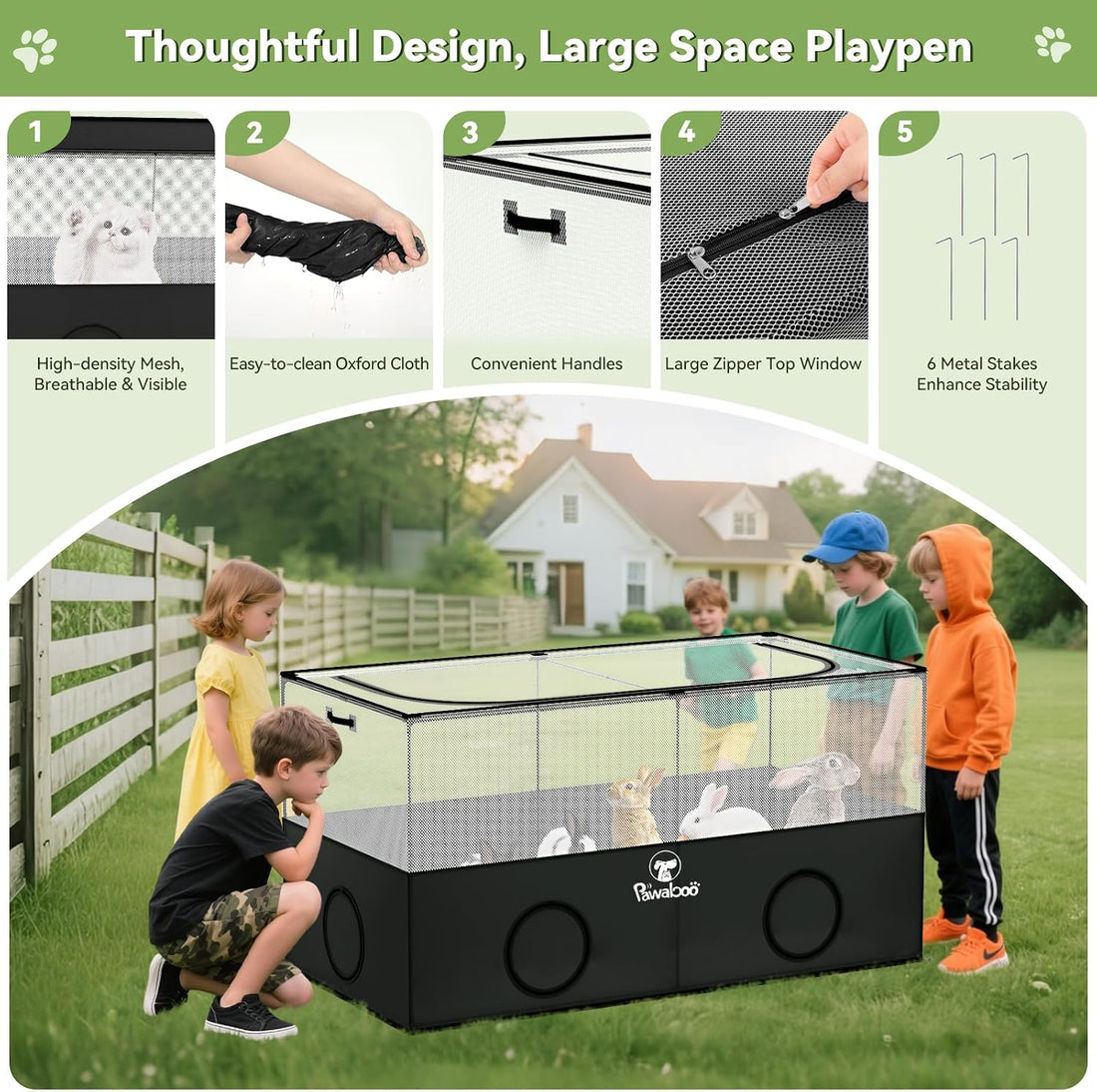 Pawaboo Small Animal Playpen, Foldable Pet Cage Tent