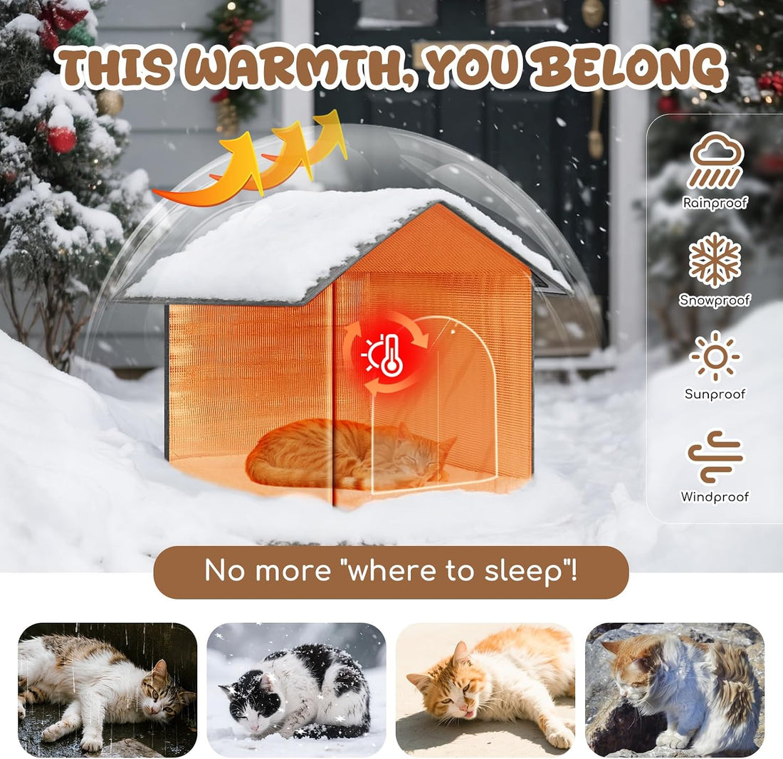 Insulated Outdoor Cat House Weatherproof Winter, Grey