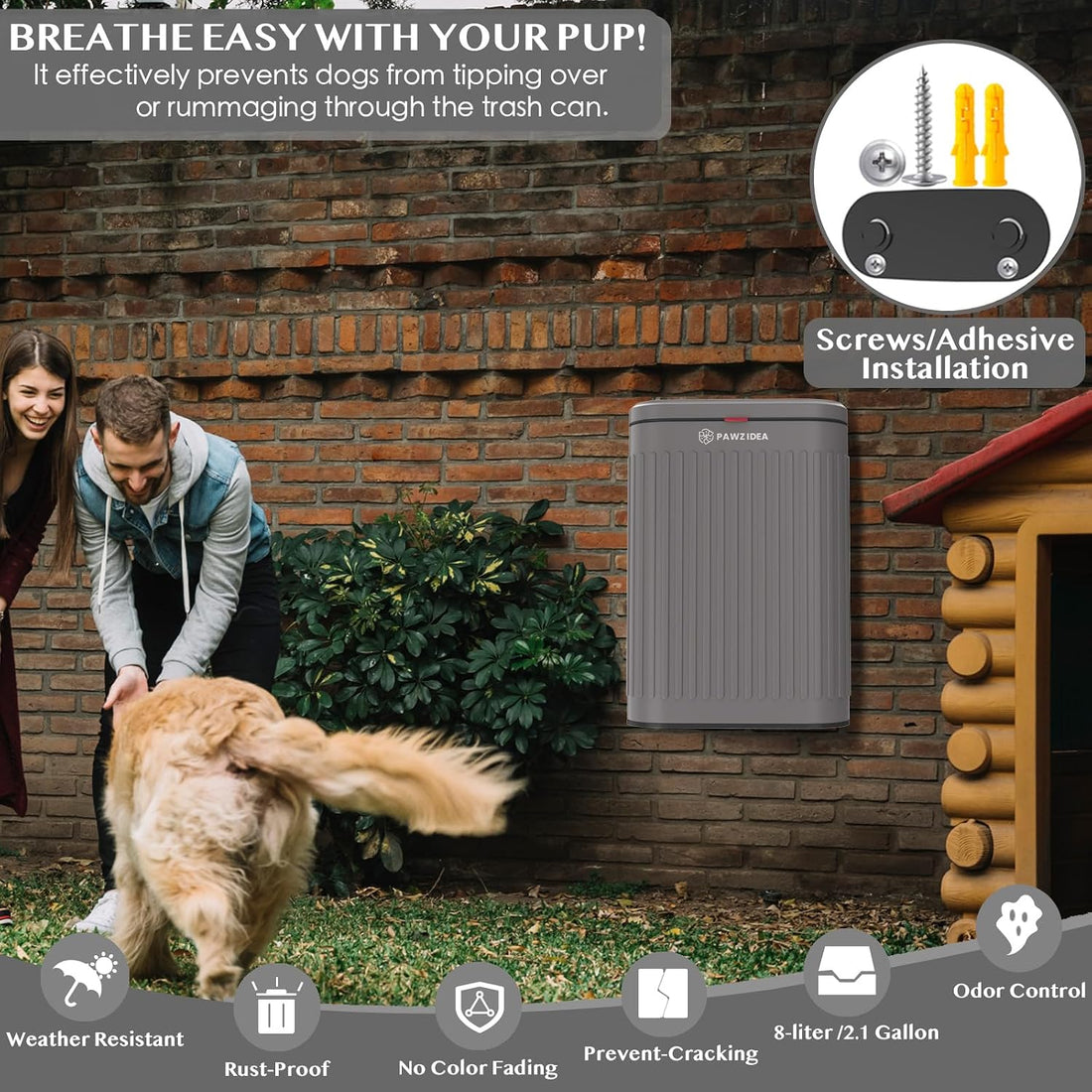 PAWZIDEA Wall Mount Dog Poop Trash Can Outside Odor Control