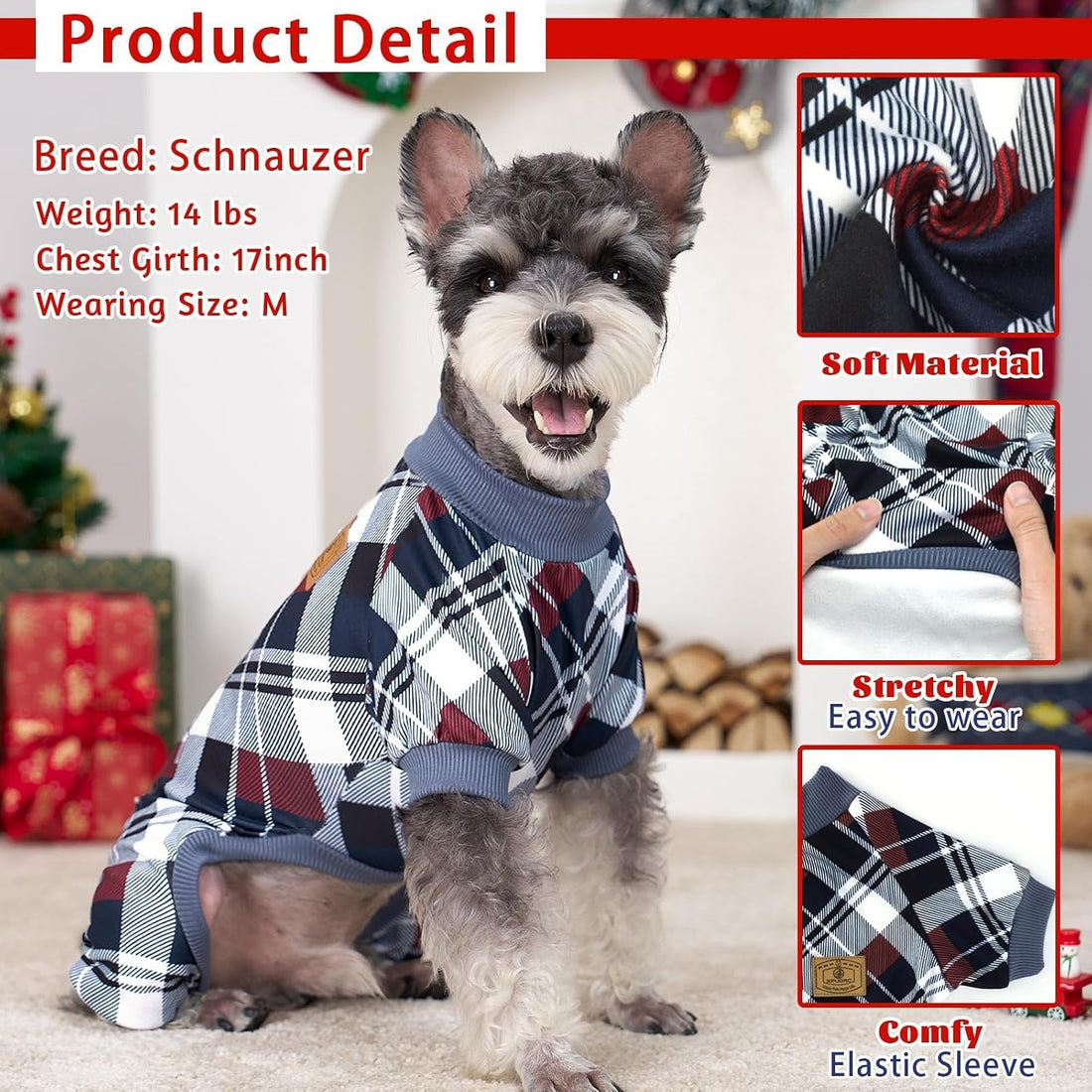 XPUDAC 4 Pack Dog Pajamas for Small Dogs Cats Plaid Doggie Clothes