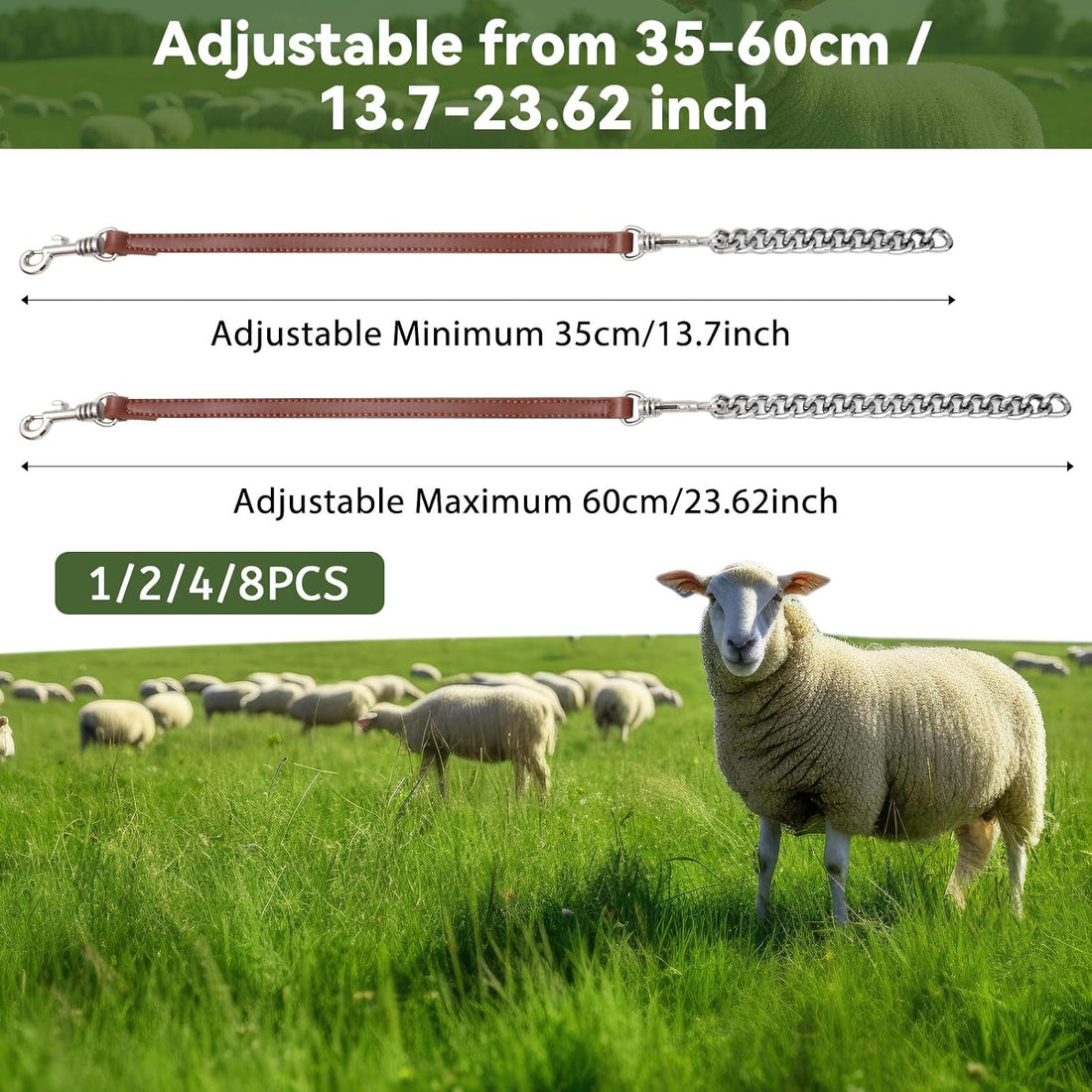 Misdary 1 Pcs Goat Show Collars Adjustable 14" Chain, 14''