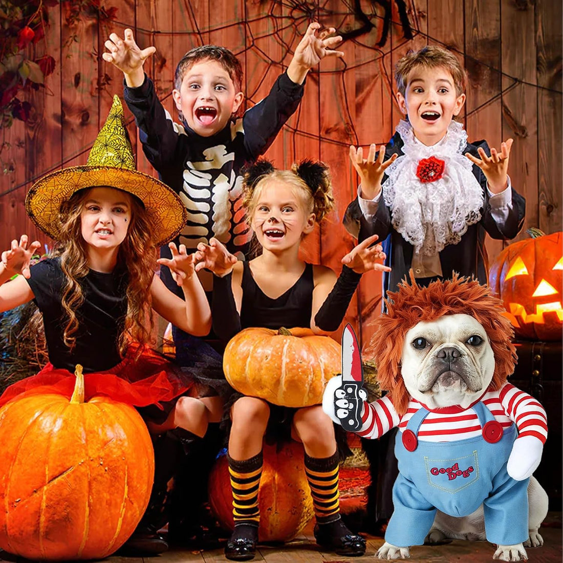 Dog Halloween Costumes, Funny Dog Killer Doll Costume with Wig