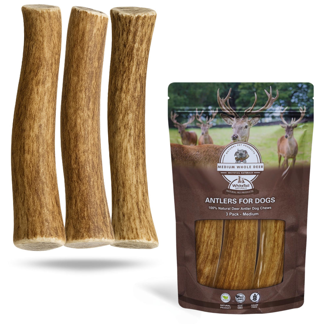Whitetail Naturals Deer Antler Dog Chews - Long Lasting
