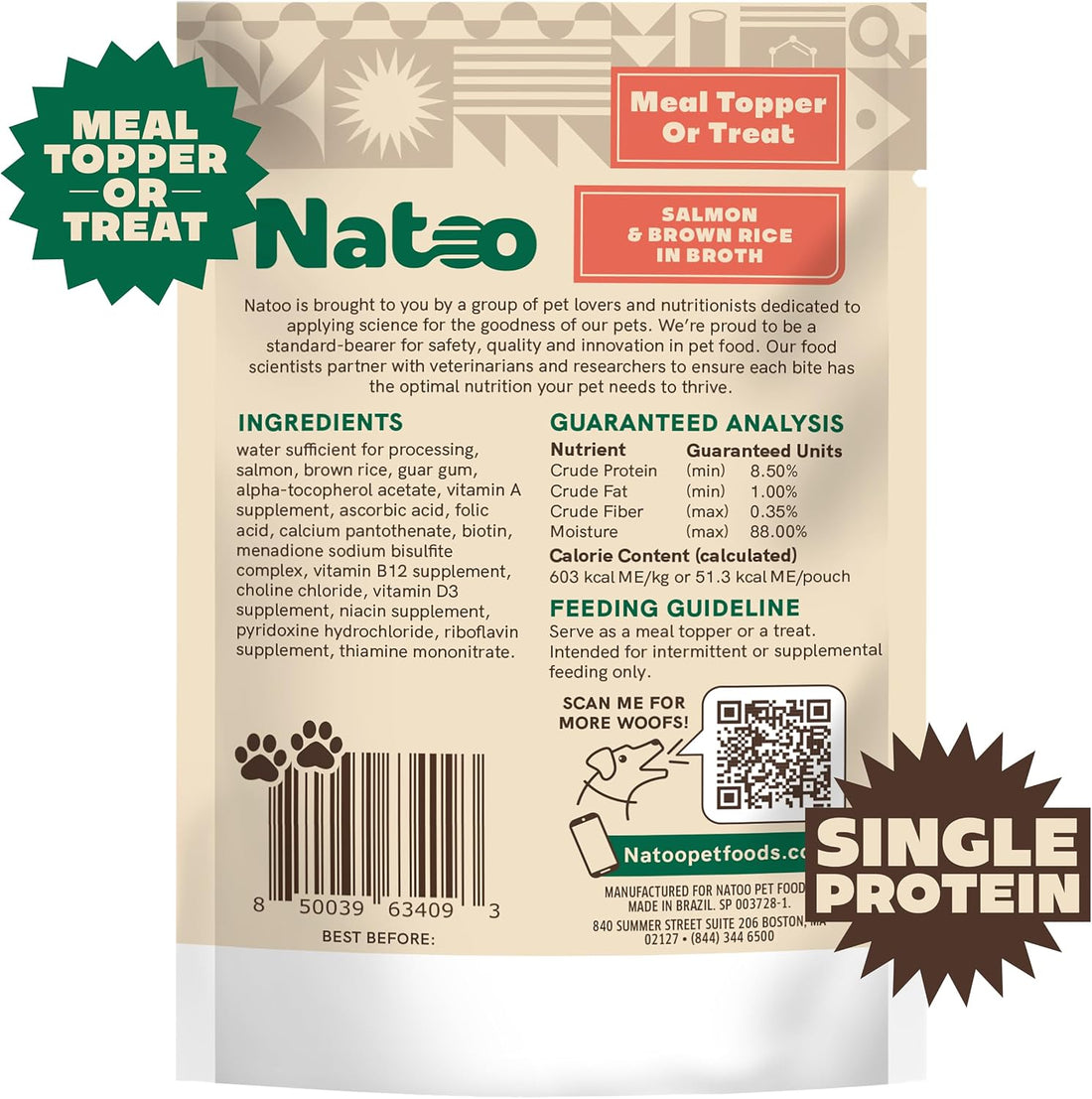 NATOO Dog Food Topper, Salmon with Brown Rice, 3 oz, Case of 20