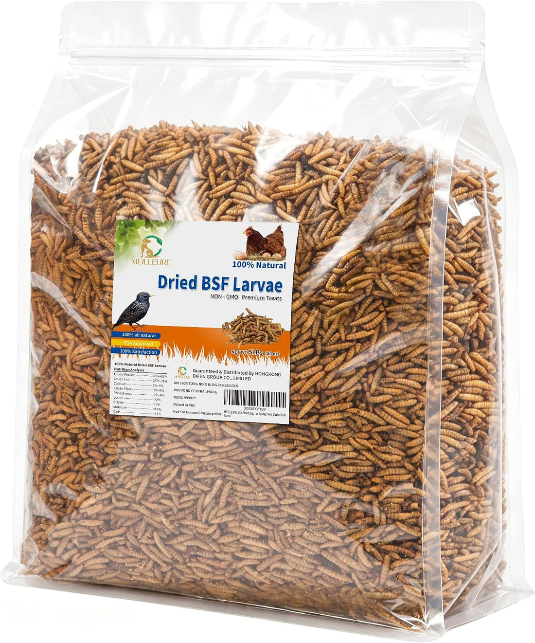 MEILLEURE 5lbs Dried Black Soldier Fly Larvae for Chickens