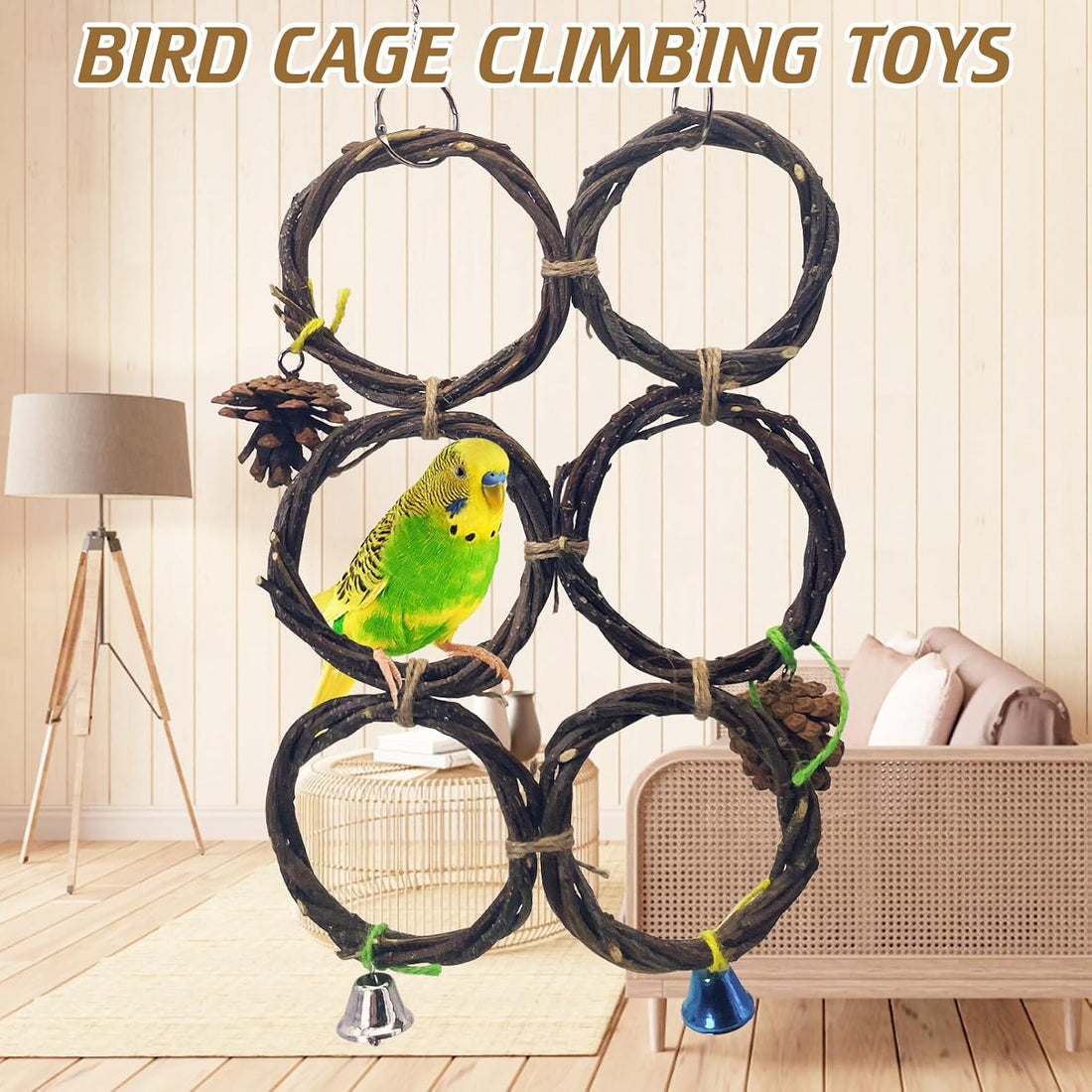 BNOSDM Bird Swing Rings Toy Wood Parrot Perches Natural Climbing