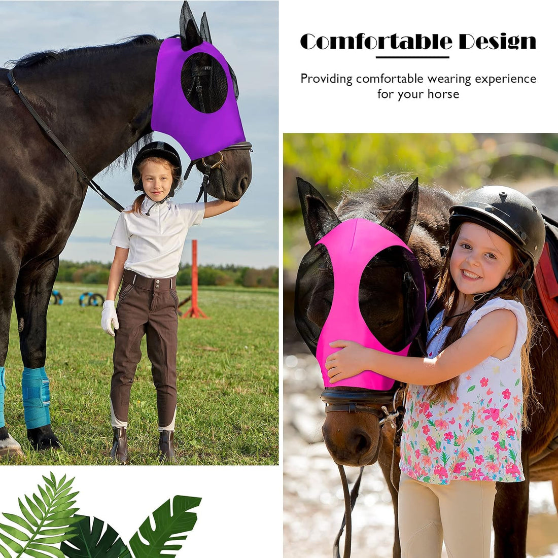 Weewooday 2 Pcs Mesh Horse Fly Mask with Ears, M