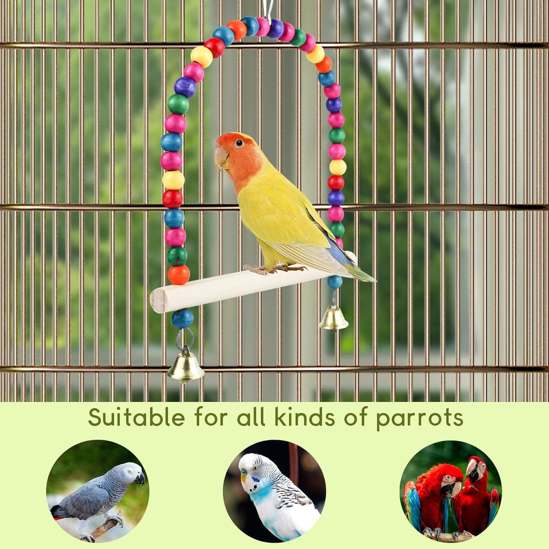 Wooden Bird Swing, 9 Inches Hanging Birds Cage Perches with Playing