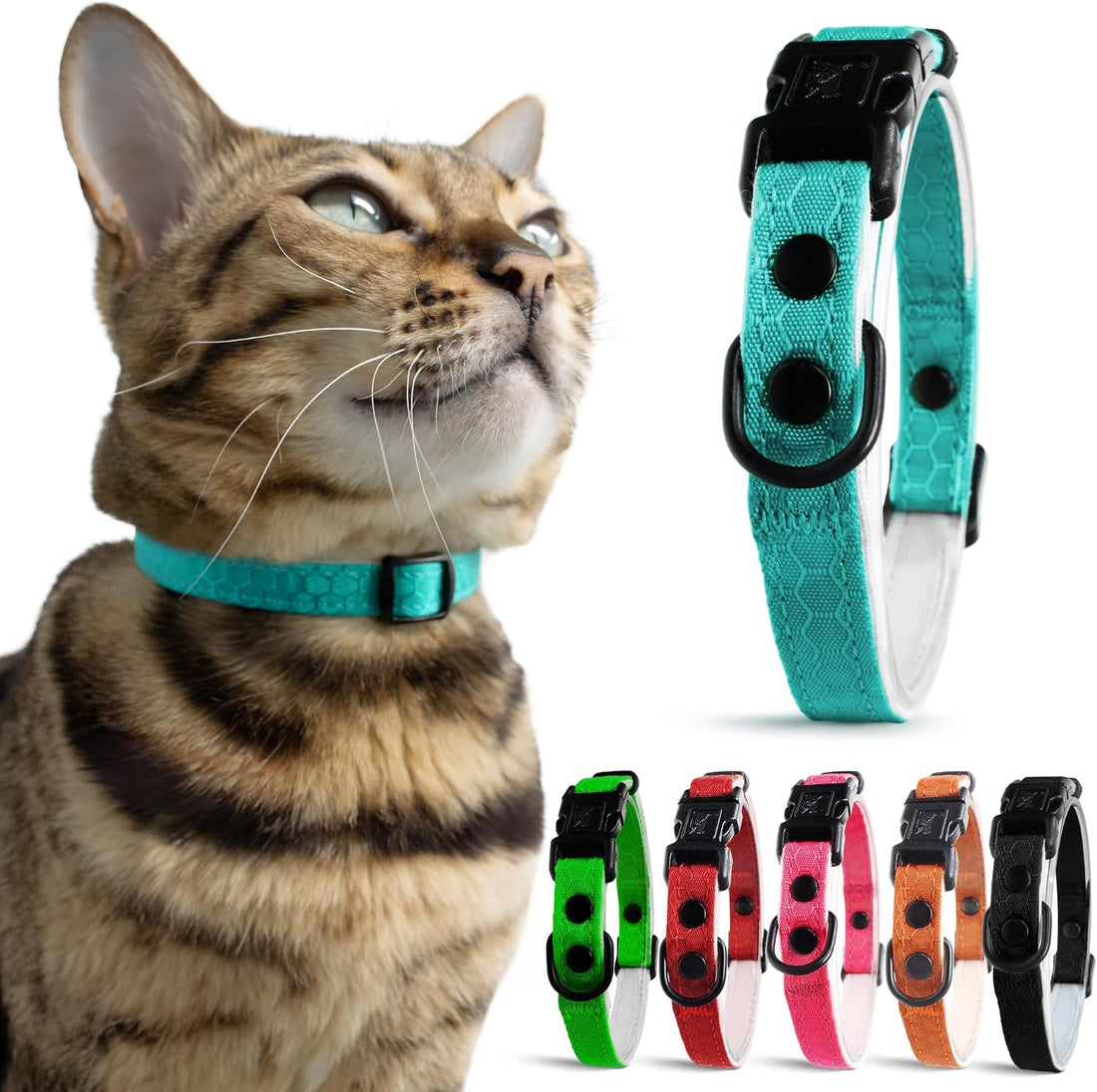 OutdoorBengal Durable Breakaway Cat Collar, No Bell (Blue, M/L)