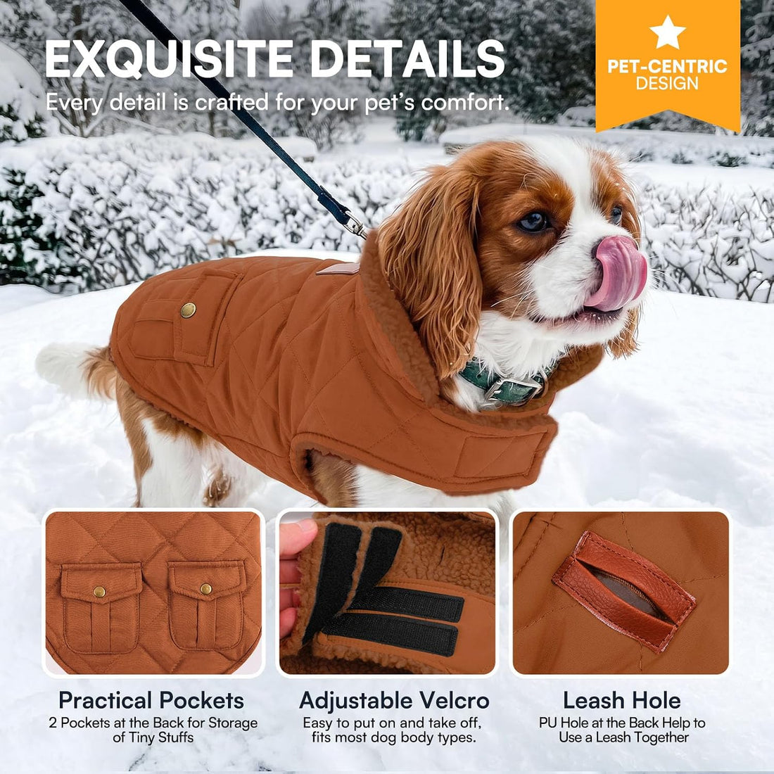 Queenmore Warm Puffer Dog Jacket Thick Plush Lining Winter Small Dog