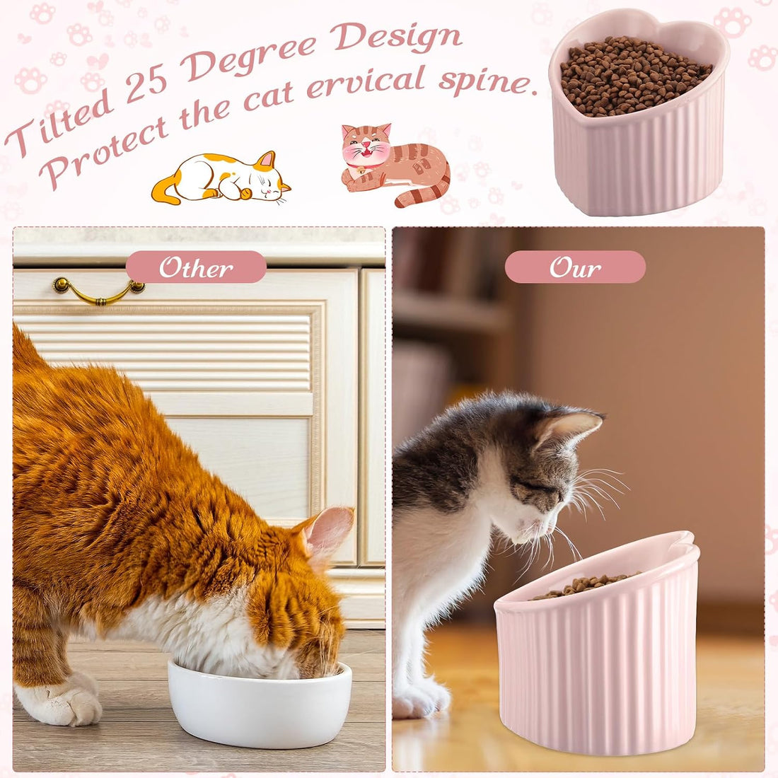 Mumufy 2 Pcs Ceramic Elevated Cat Bowls Tilted Elevated Raised Pet