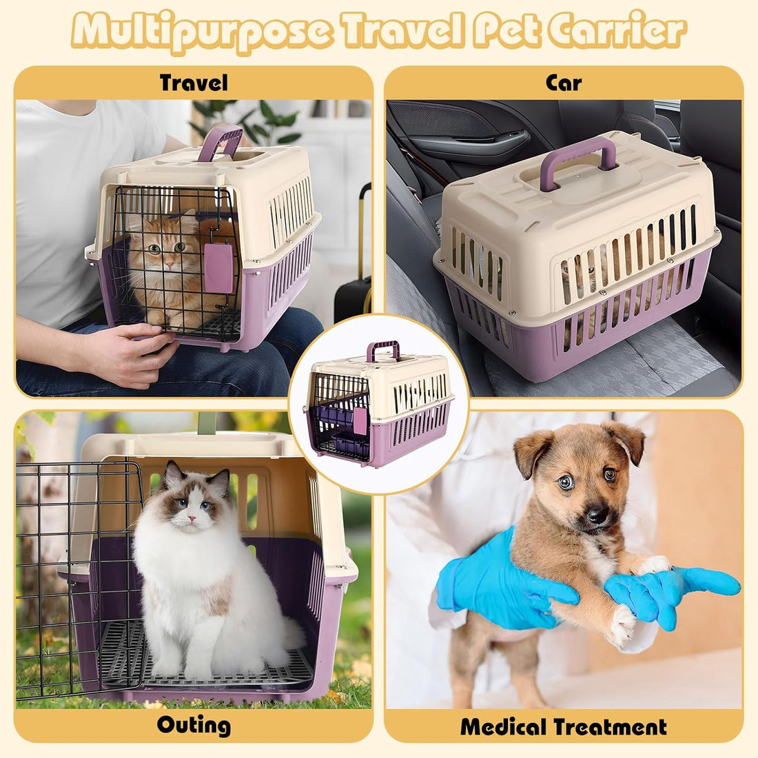 2 Set Hard Plastic Pet Carrier Breathable Dog Cat