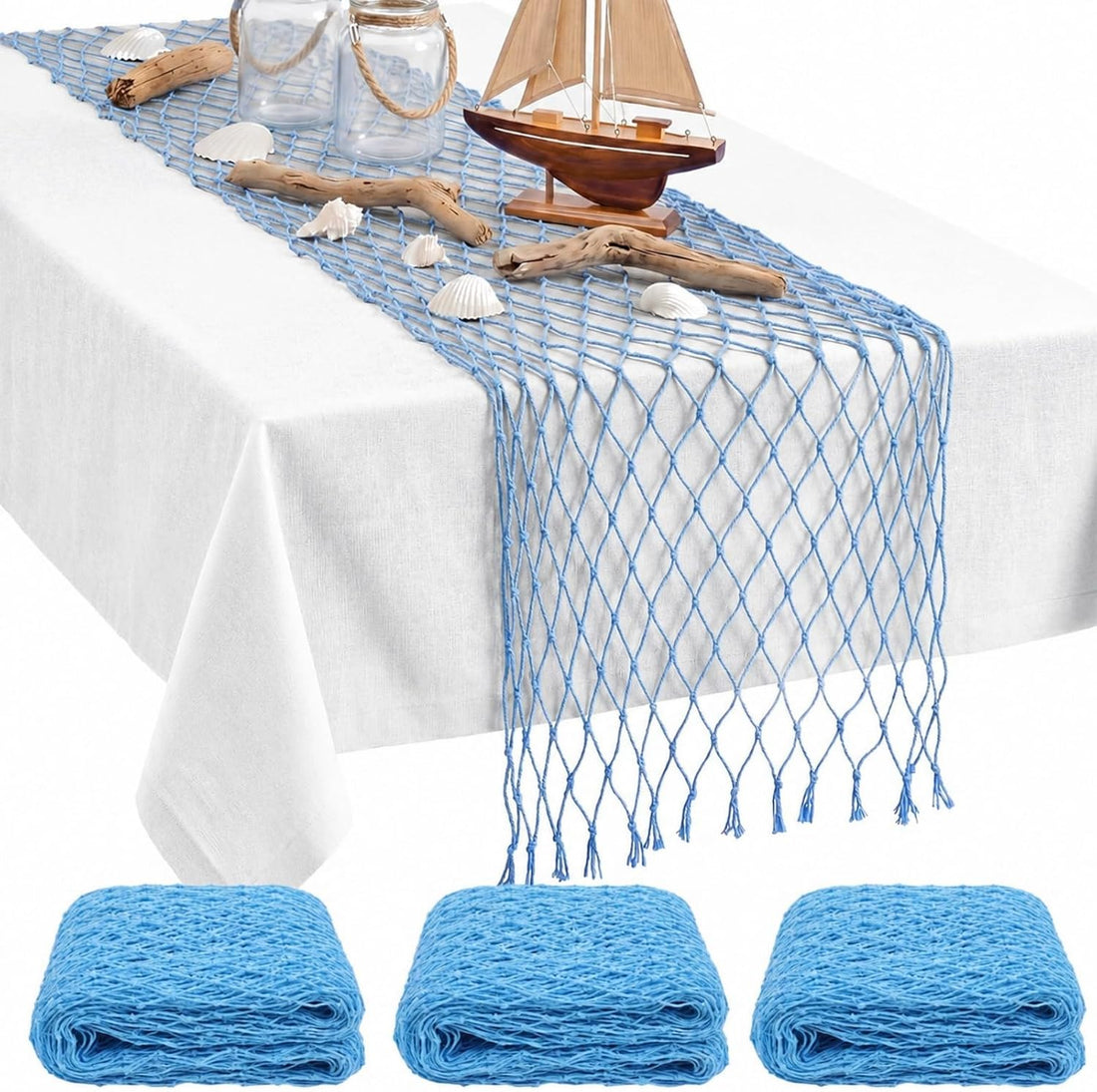 SATINIOR 12 Pcs 12 x 72'' Fishing Net Table Runner Party Decor