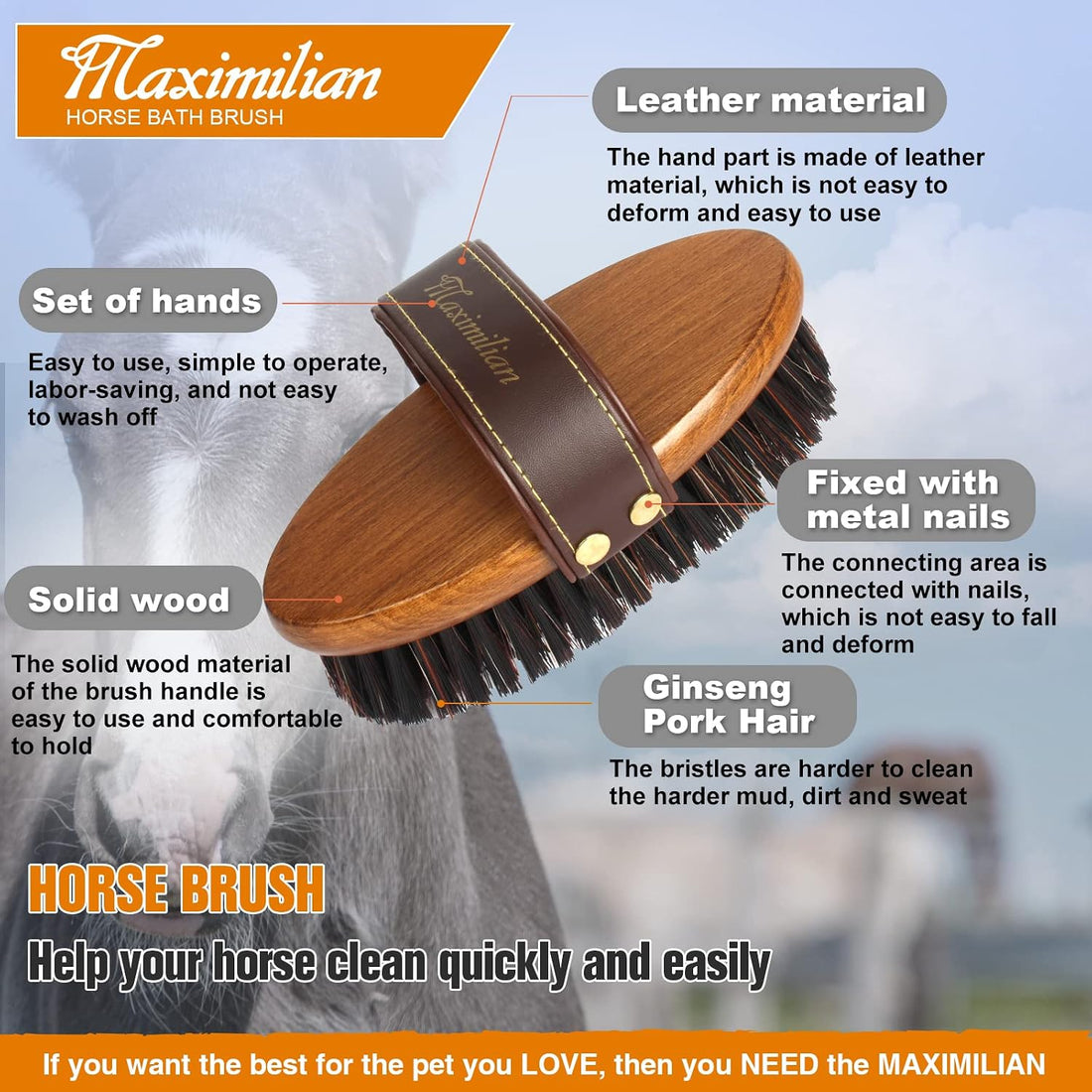 MAXIMILIAN Handmade Horse Brush Professional Horse Brushes