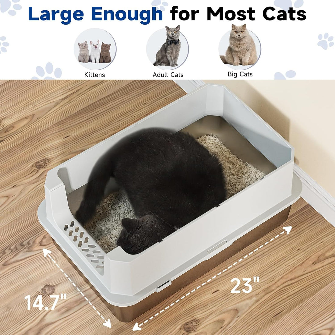 TENTIZON Stainless Steel Cat Litter Box with Lid