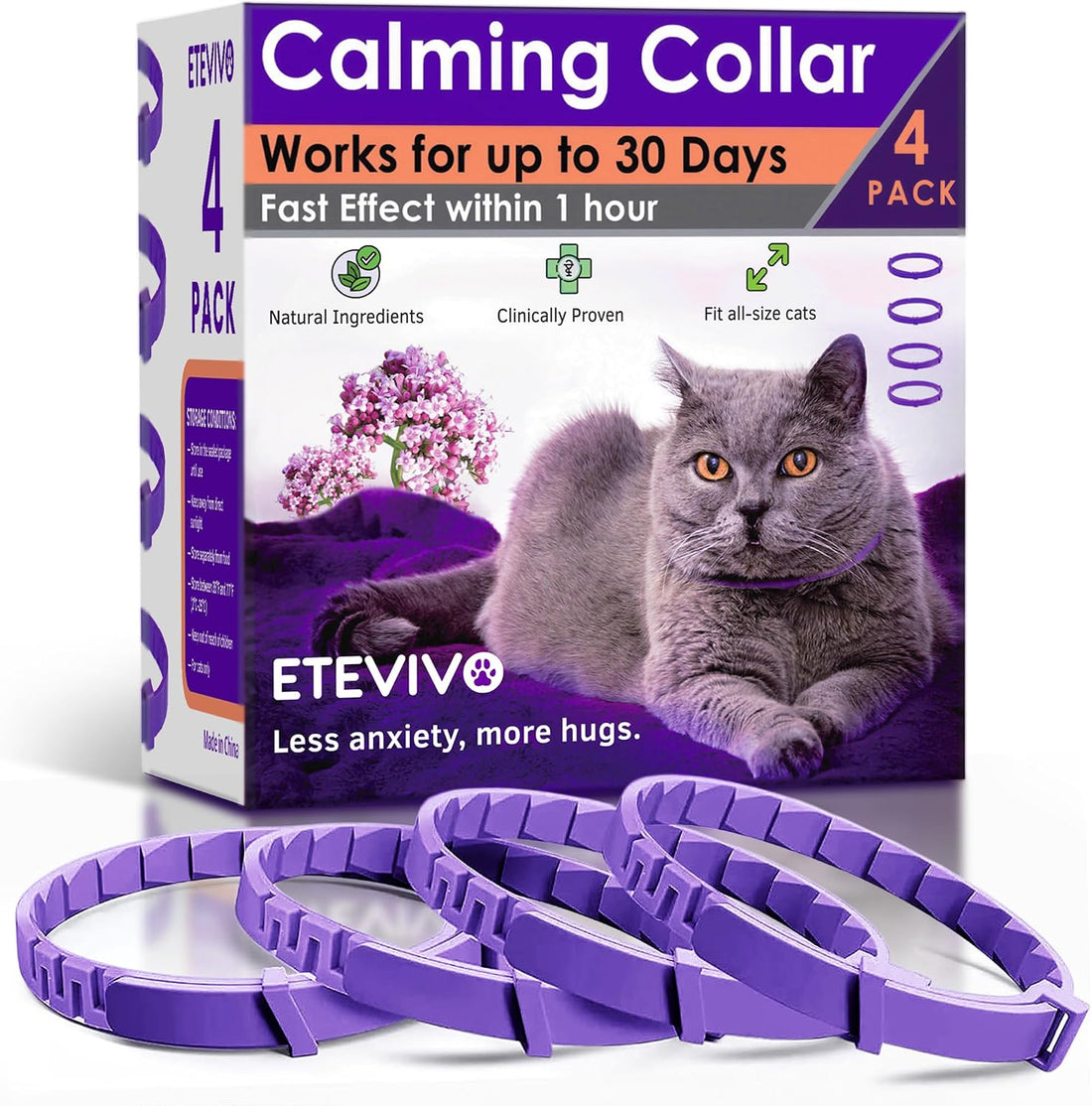 Cat Calming Collar, 4 Pack – 30 Day Pheromone Calming Collars for Cats