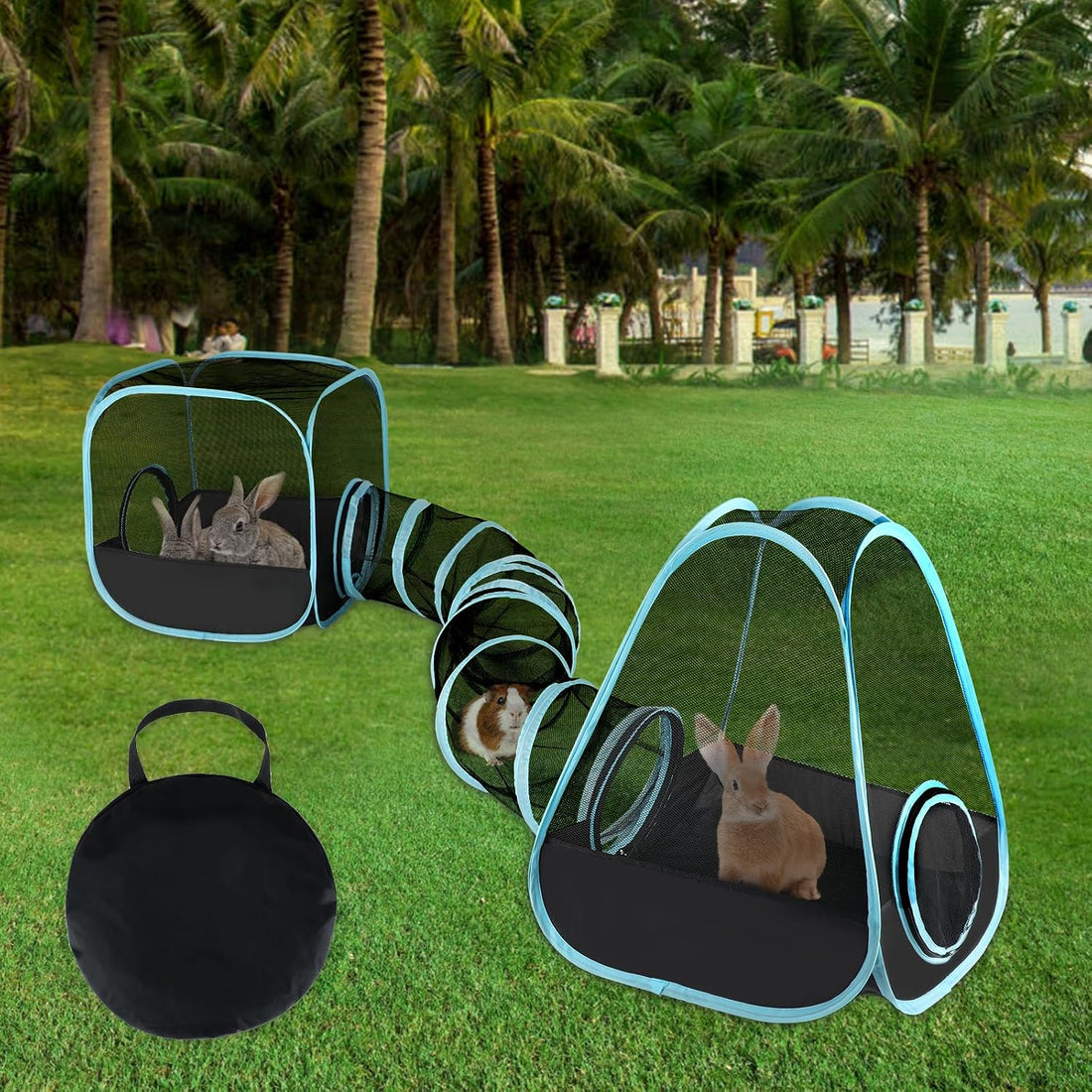 Rabbit Playpen with Tunnel, Bunny Tunnel Tent for Indoor Rabbits