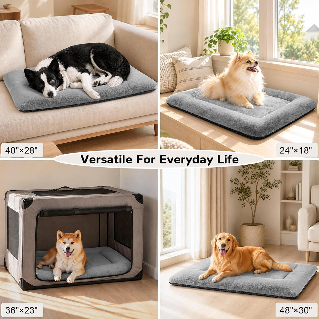Dog Crate Pad, Washable Cozy Dog Bed Mat for Medium Dogs 36"x23", Gray