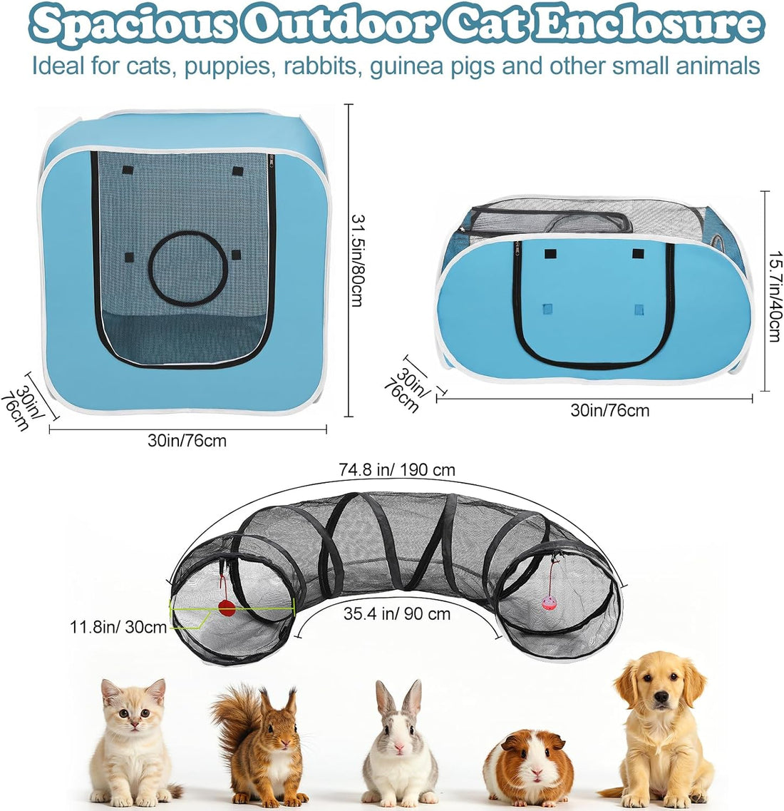 Cat Playpen, 3-in-1 Pop-up Outdoor Cat Enclosure