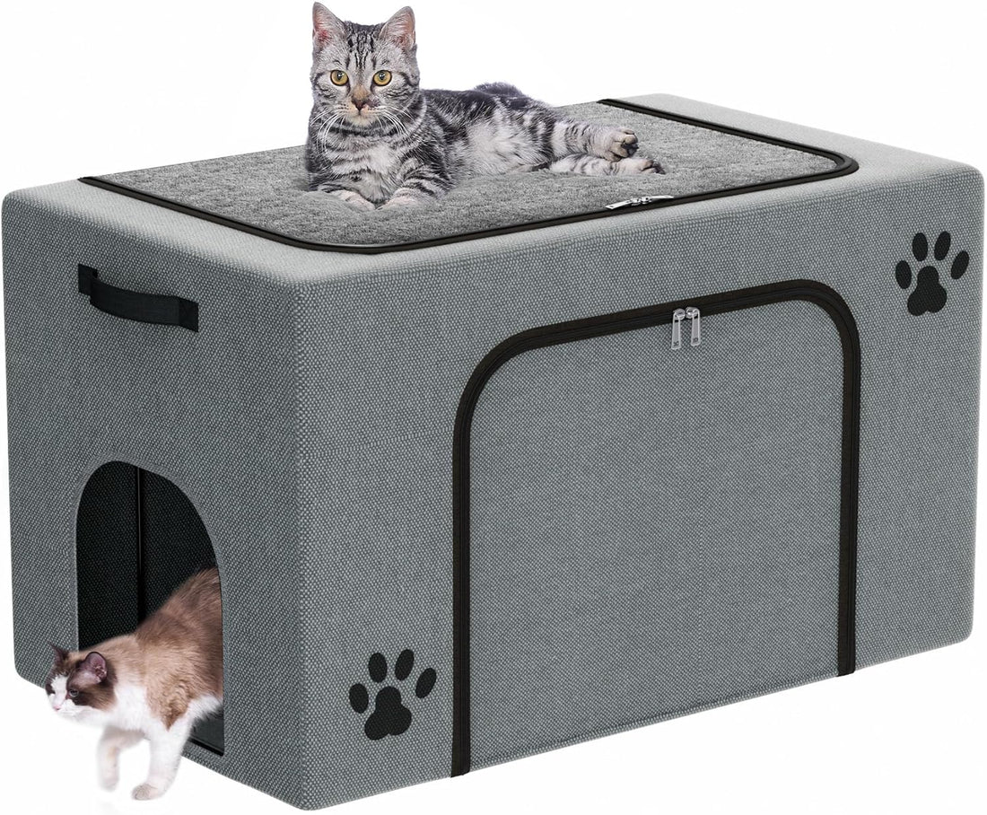 Hidden Cat Litter Box Enclosure with Cat Bed