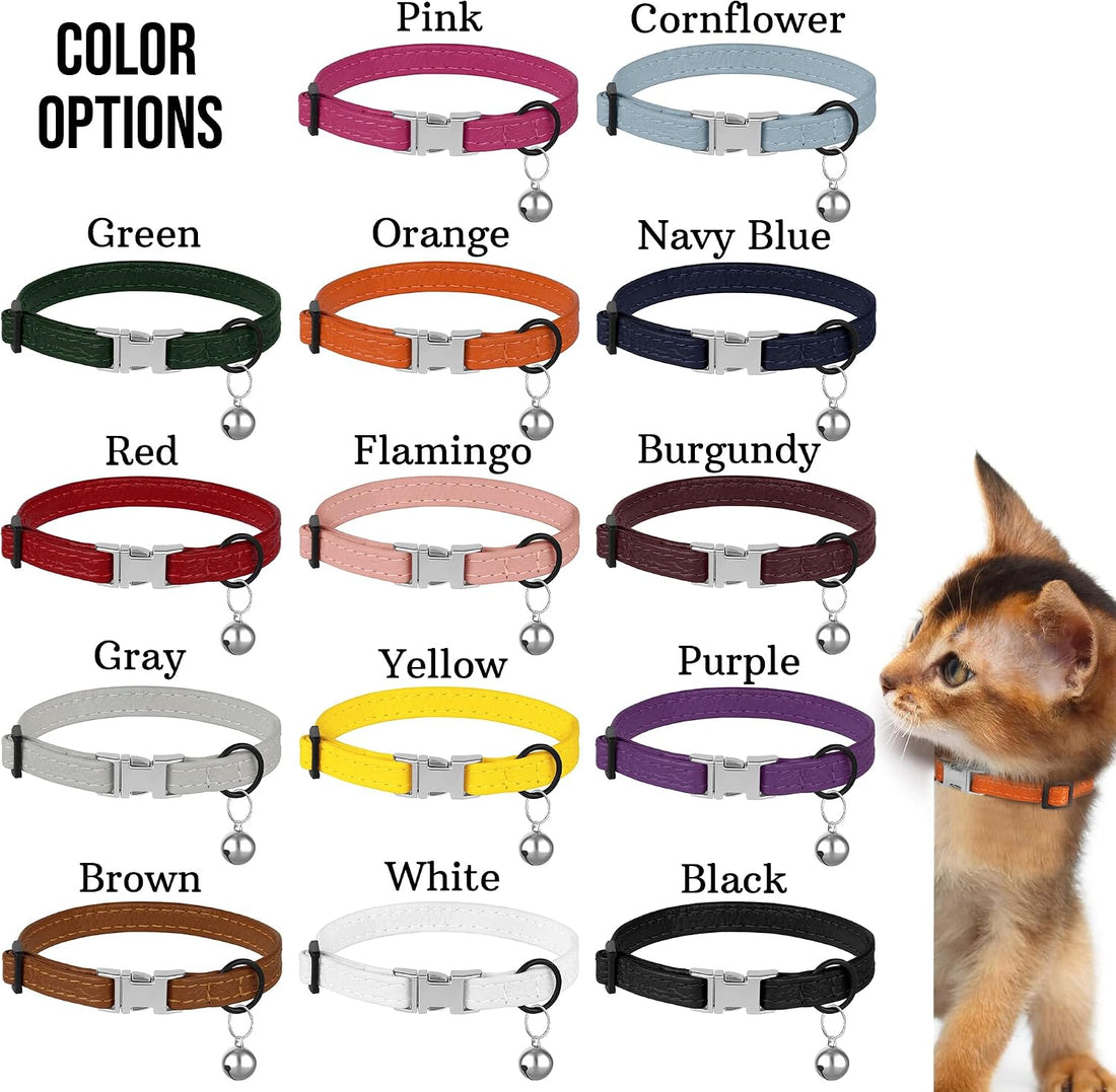 Leather Cat Collar with Buckle and Removable Bell