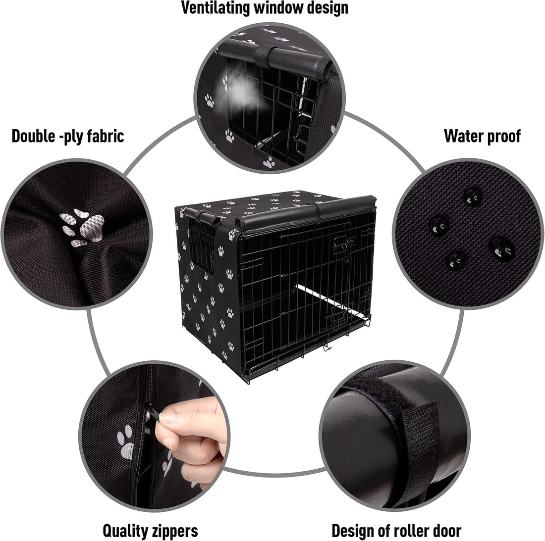 Pet Prime Dog Crate Cover Indoor/Outdoor Durable Windproof 600D