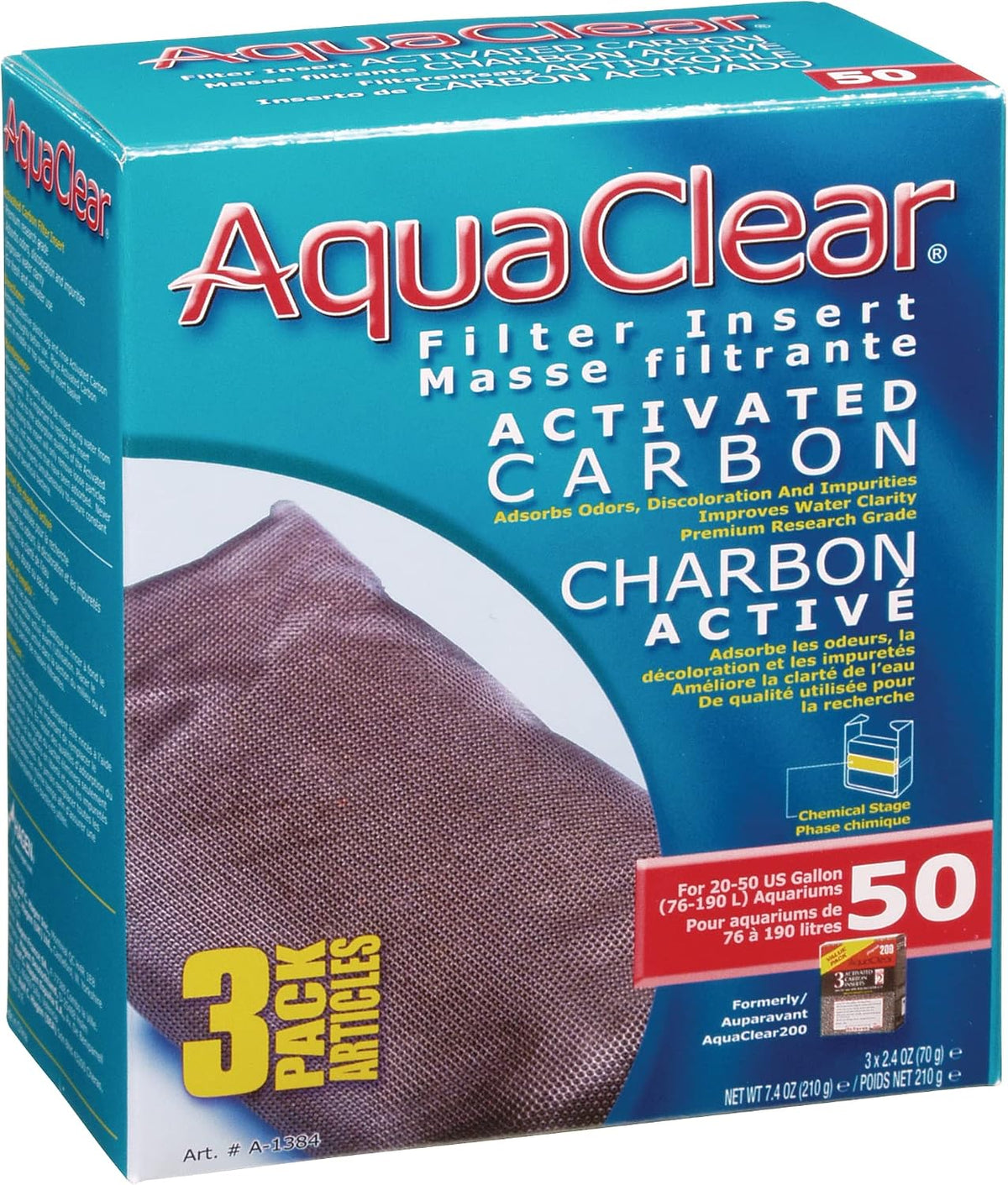 Fluval AquaClear 70 Activated Carbon Inserts, 3-Pack