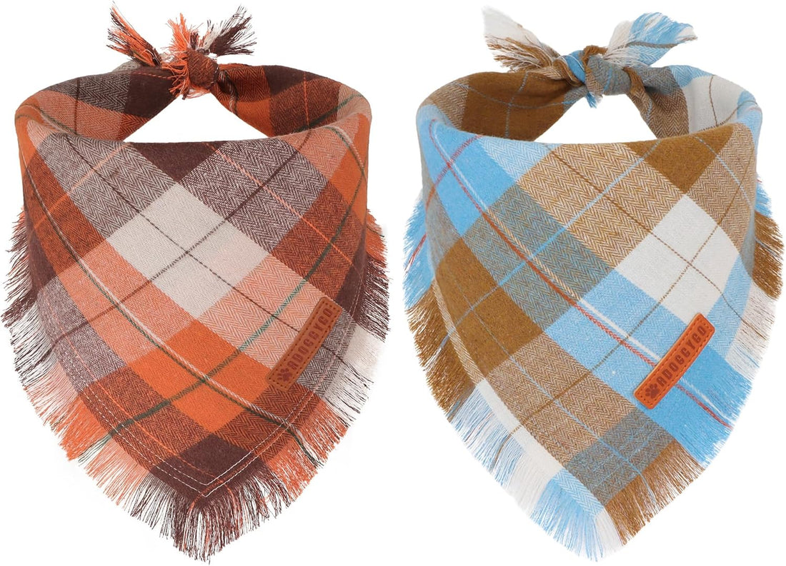 ADOGGYGO Fall Dog Bandana with Tassels Edges, Plaid Thanksgiving Scarf