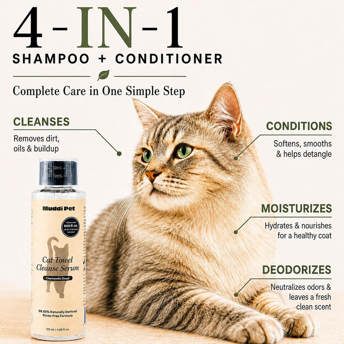 Concentrated Cat Waterless Shampoo & Conditioner with Bath Mitt