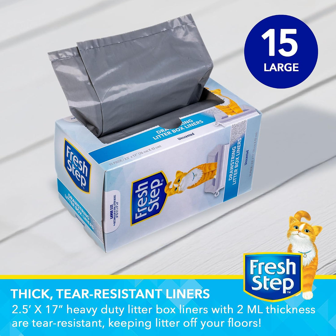 Fresh Step Drawstring Cat Litter Liners, Unscented, 2.5 ft x 17 in