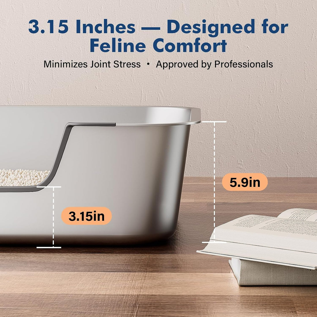 Qiuma Stainless Steel Cat Litter Box with Low Entry