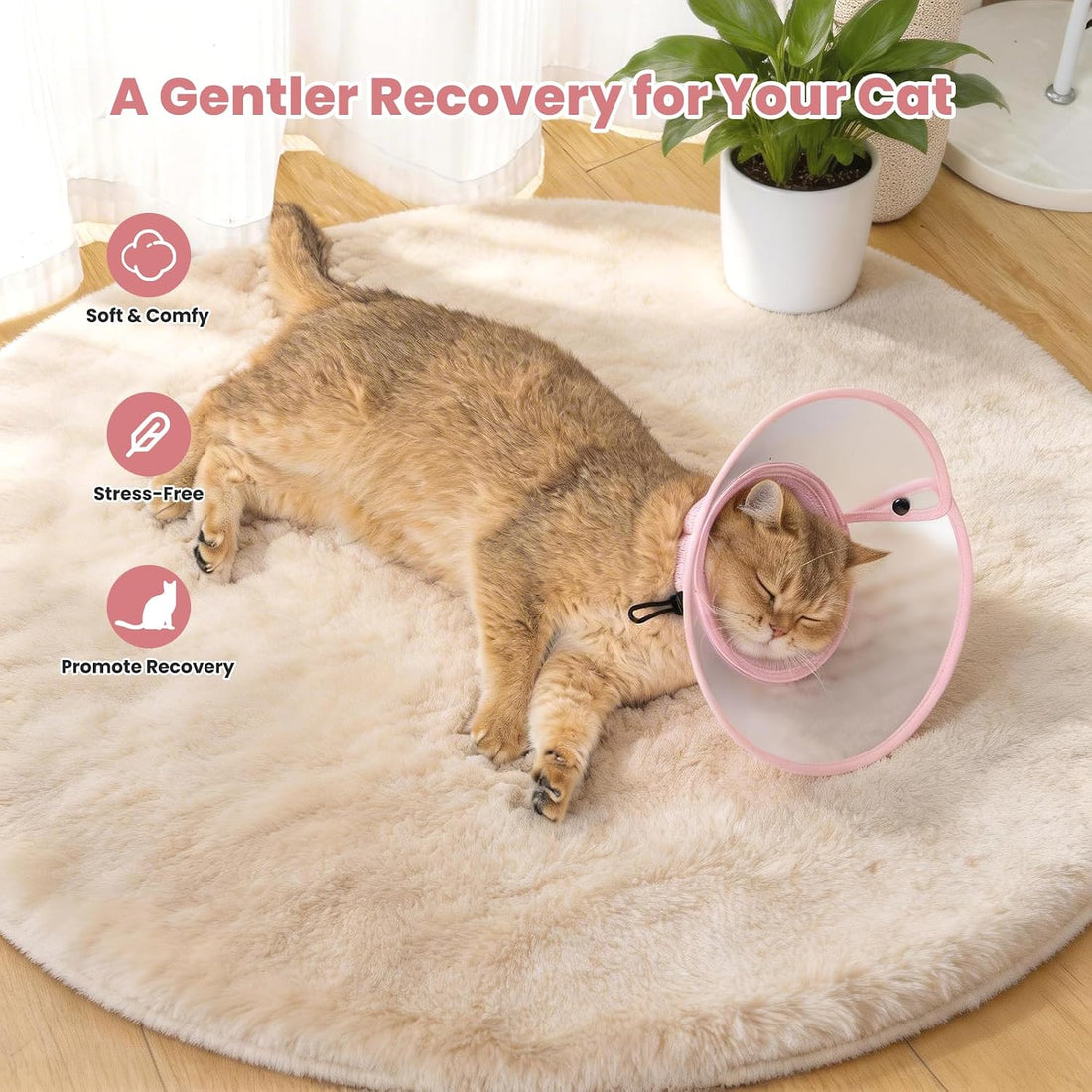 Avont Soft Mesh Cat Cone, Adjustable Anti-Lick E-Collar (Pink S)