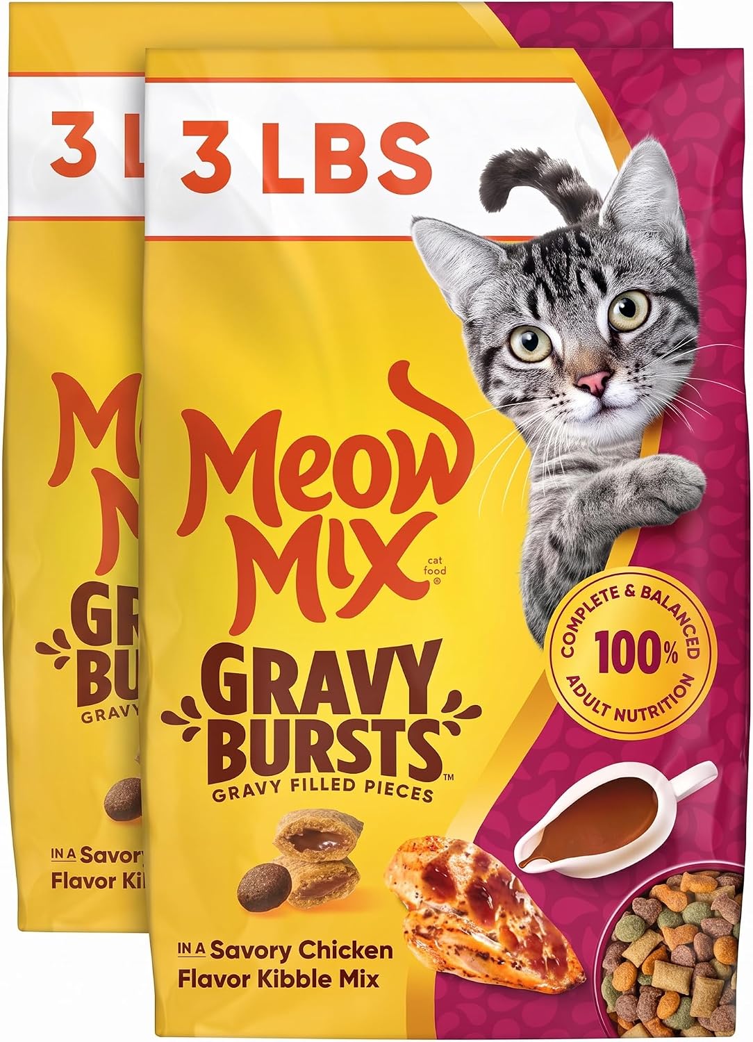 Meow Mix Gravy Bursts, Dry Cat Food, Savory Chicken Flavor