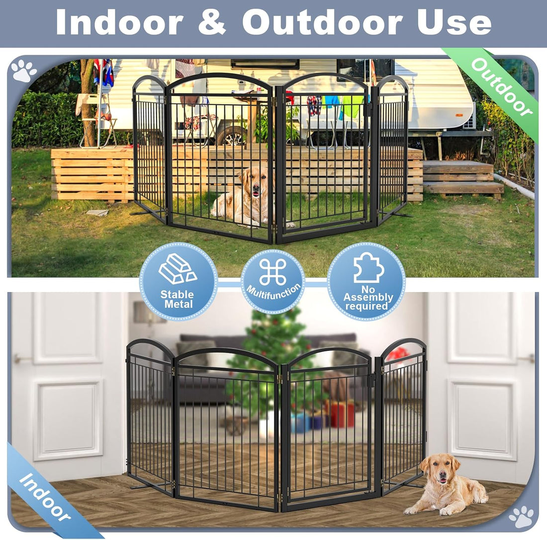 Paulmele Full Metal Free Standing Dog Gate with Door for Indoor